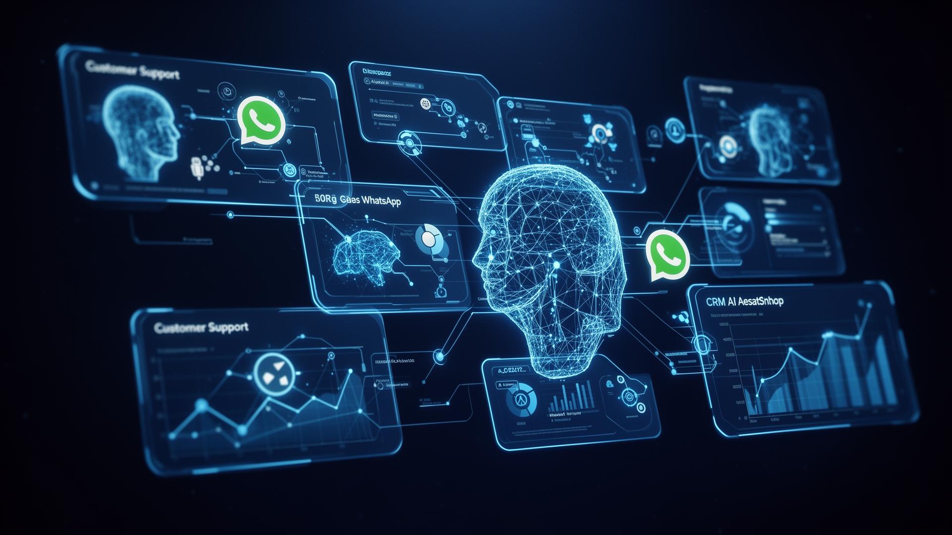 AI agents dashboard showing automation across support, sales, WhatsApp and CRM